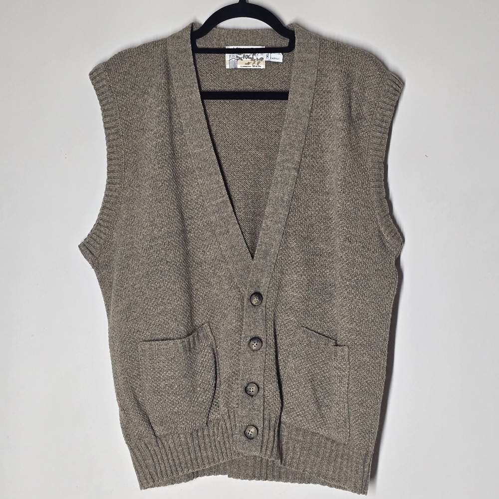 Vintage London Fog Brown Cardigan Sweater Vest XL Made USA Grandpa Fisherman‎